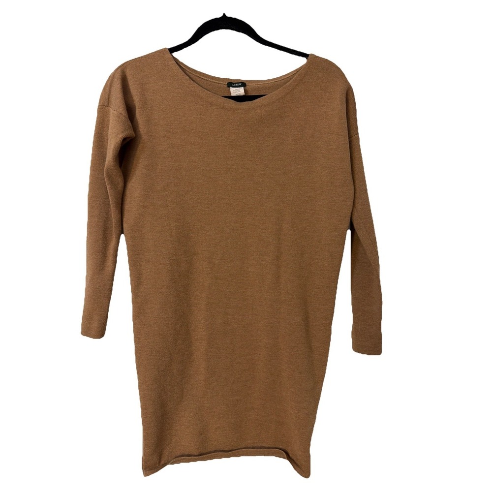 J.Crew Brown Wool Knit‎ Sweater Dress sz XXS Long Sleeve Preppy